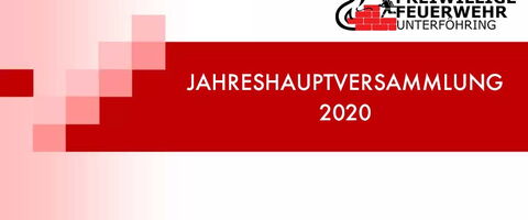 Ein roter Banner mit der Aufschrift "Jahreshauptversammlung 2020" der Freiwilligen Feuerwehr Unterföhring.